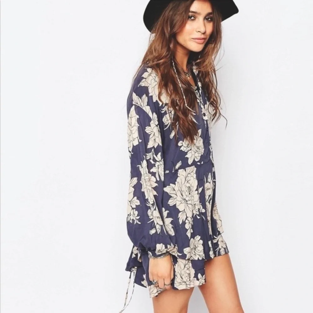 Free People Shake It Blue Floral Dress Size Medium - Picture 2 of 7